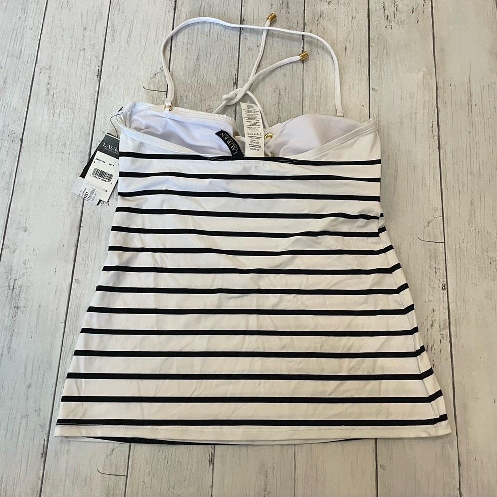 Ralph Lauren WHITE Striped Tummy-Control Tankini Swim Top 8 white black slimming - Picture 10 of 13